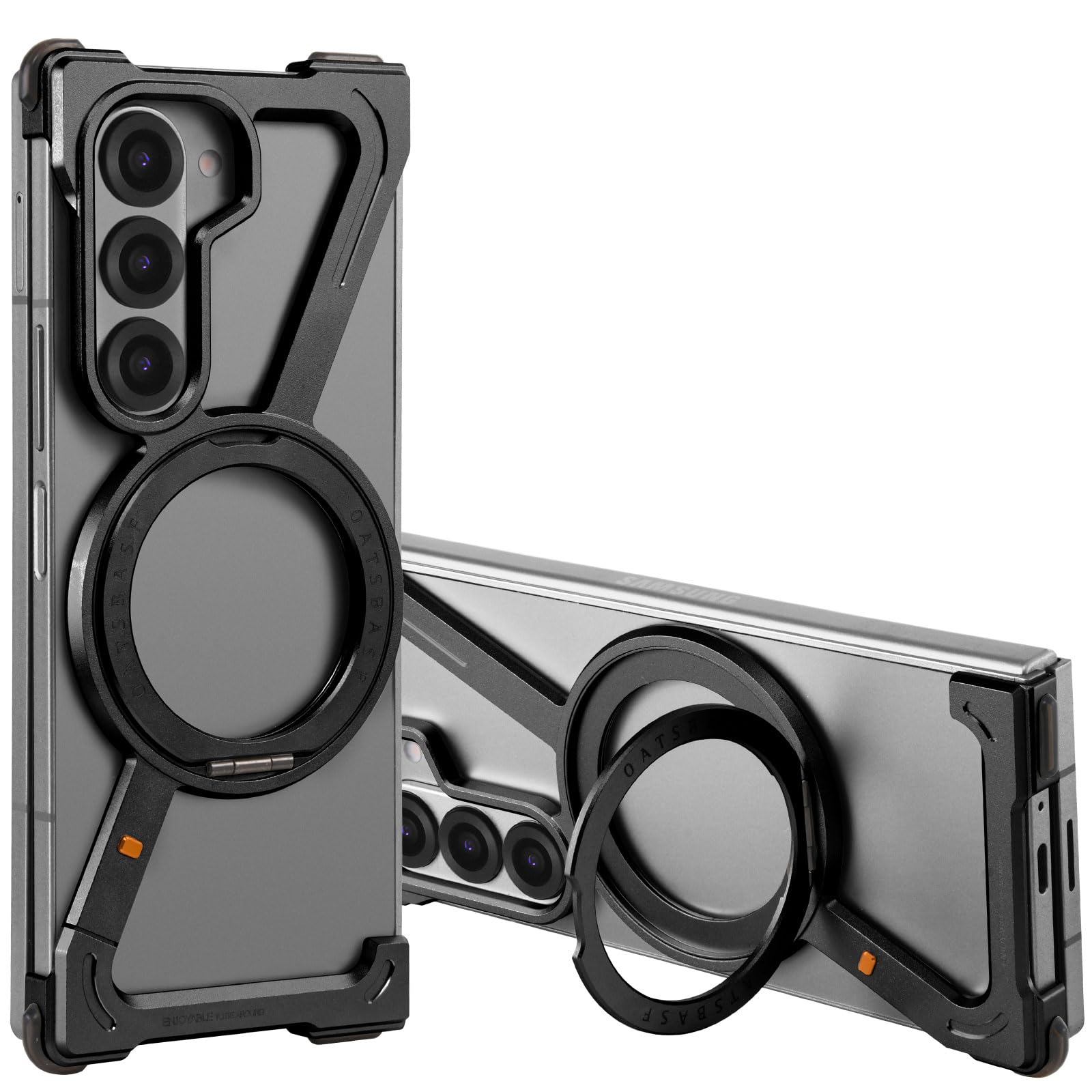 Photo 1 of OGRANEE Z Case for Samsung Galaxy Z Fold 6 Metal Frameless, with Mag Safe Kickstand 360°Rotatable, Minimalist Ultra Thin Slim Shockproof for Z Fold 6 Phone Case with Ring Holder Stand for Men, Black