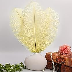 THARAHT Light Yellow Ostrich Feathers 12pcs Large