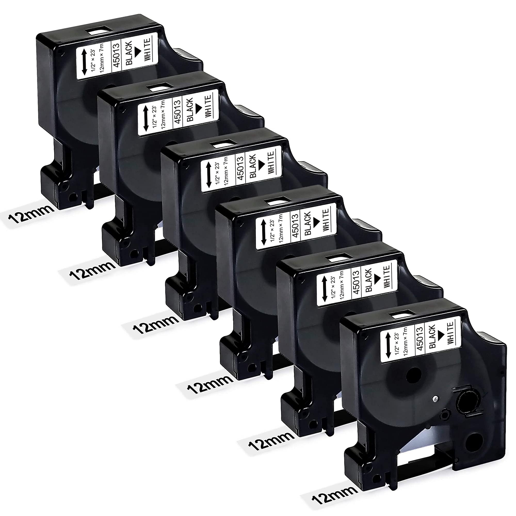 BEYONDTEK Compatible Label Tape Replacement for Dymo D1 45013 s0720530, 12mm x 7m, Black on White, Compatible with Dymo LabelManager 160 210D 360D 420P 450D 500TS Label Maker, 6-Pack