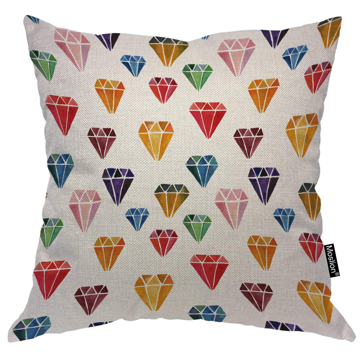 Moslion Diamond Pillow Case Blush Gray Geometric Diamonds Watercolor Throw Pillow Cover 18x18 Inch Cotton Linen Canvas Decorative Square Cushion Cover Sofa Bedroom