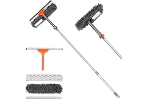 Chabatree Window Squeegee Cleaner Set 2-in-1 Window Cleaning Tool with Extendable Pole, Window Cleaning kit with Bendable Head for Indoor & Outdoor Glass for Car Indoor Outdoor High Windows（Kit1.0）