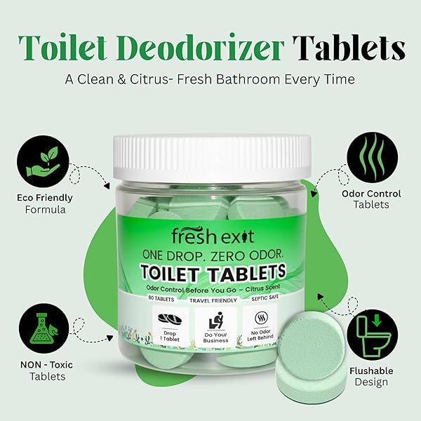 TOILET DEODORIZER TABLETS – DROP ONE IN AND GO – 60 COUNT CITRUS SCENT – ODOR ELIMINATION FOR BATHROOM – REPLACES TOILET SPRAY – LONG LASTING – FRESH BOWL FRESHENER