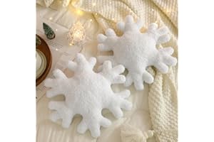 Huwena 2 Pcs Christmas Snowflake Pillows Decorative Winter Snowflake Throw Pillows White Pillow Plush Cute Pillow for Couch Sofa Bed Decoration (11.81 Inch)