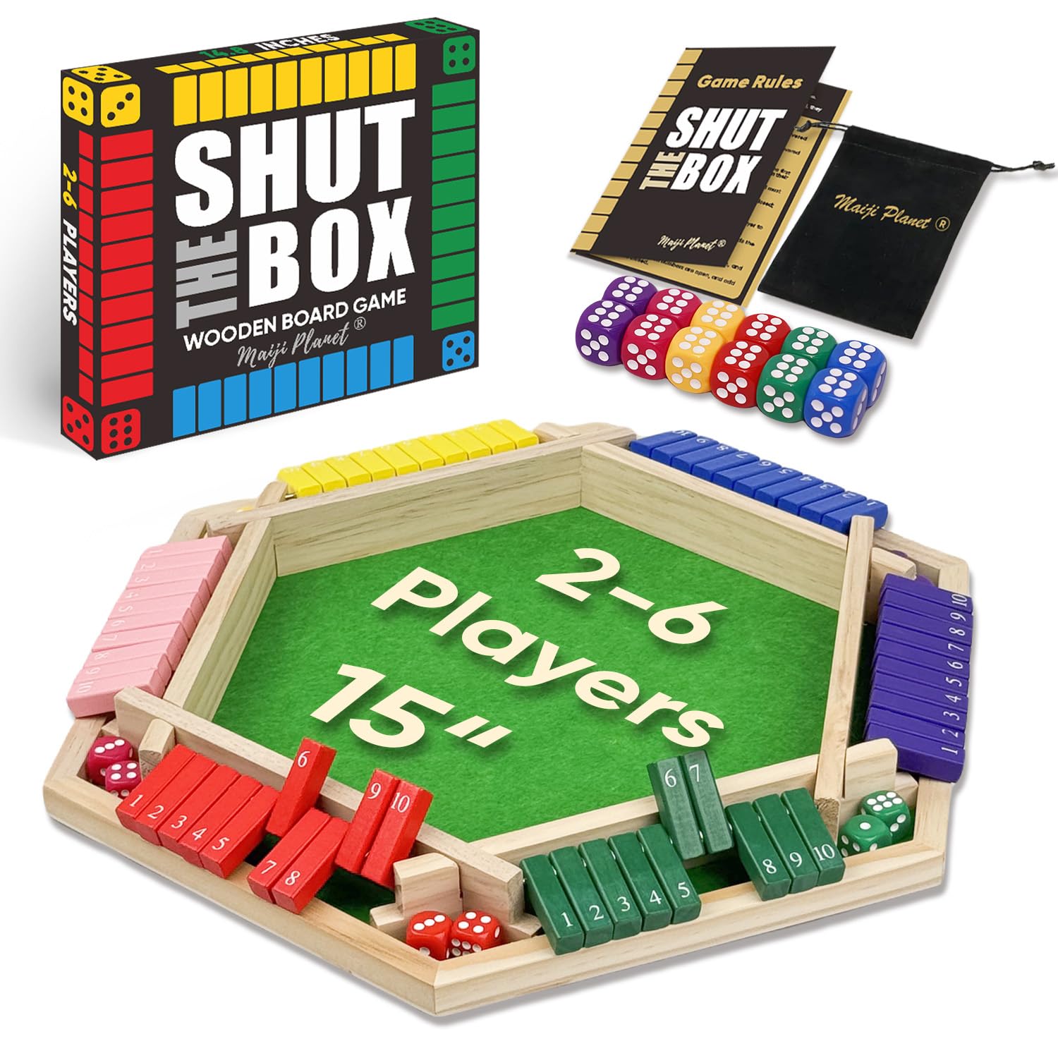 Photo 1 of ** FACTORY SEALED ** Maiji Planet Original Classic 2-6 Player Shut The Box Game, Math Dice Board Game for Family Night Classroom Travel, Wooden Classic Table for Group Kid Adult Senior Travel Party Bar Easy Quick and Fun