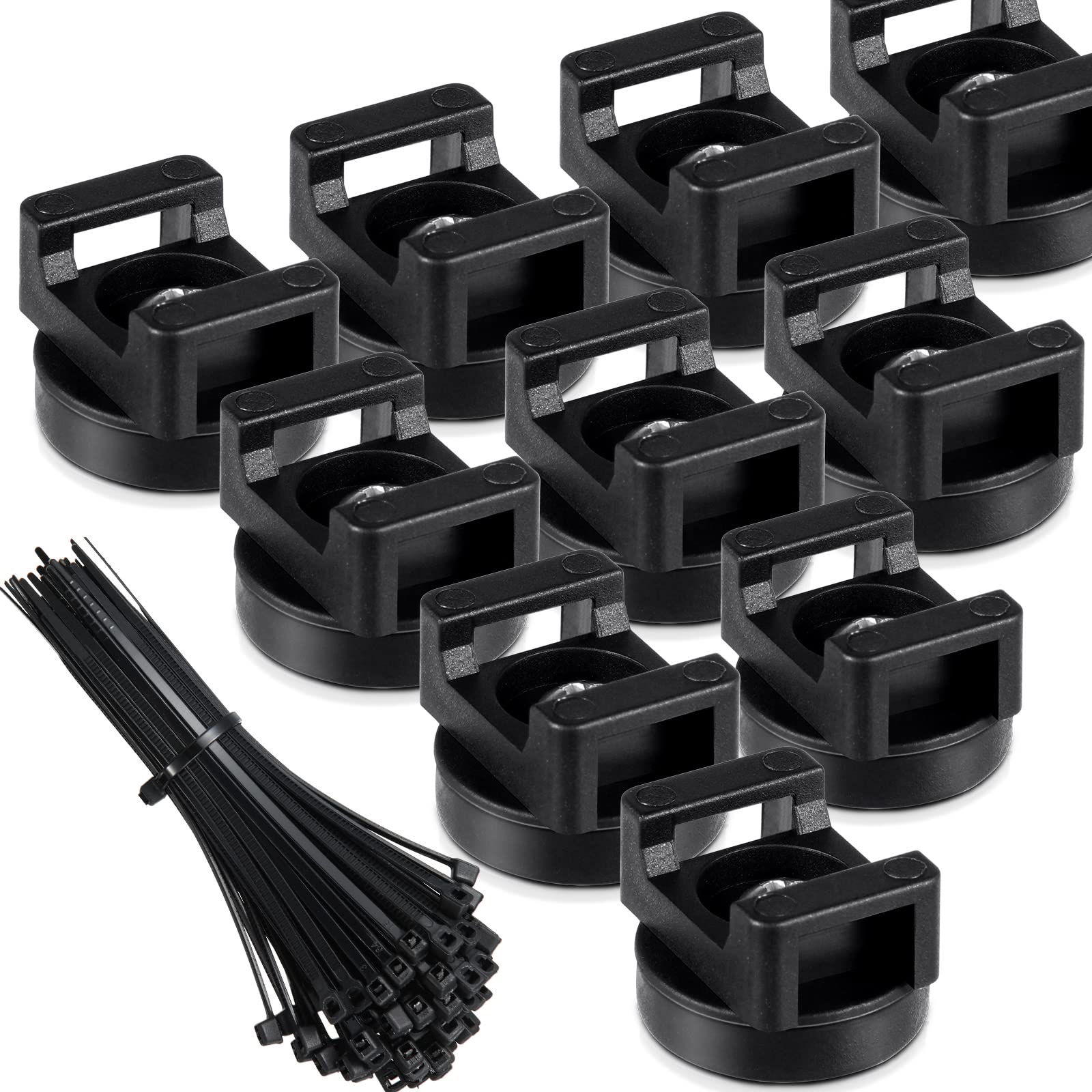 Yookeer 60 Pieces Magnetic Zip Tie Mount Multipurpose Cable Holder Magnets Magnetic Wire Management Bases with Heavy Duty Zip, Mount Nylon Cable Ties in Total (22 mm)