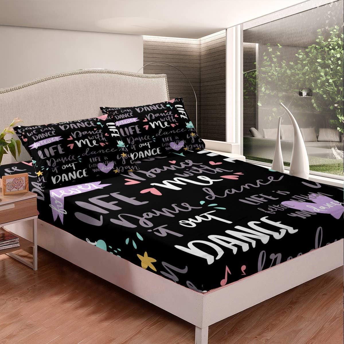 Feelyou Hippie Graffiti Fitted Sheet for Kids Girls Dance Life Bedding Set Graffiti Art Bed Sheet Set Hip Hop Street Culture Bed Cover,Room Decor 2Pcs Sheets Twin Size