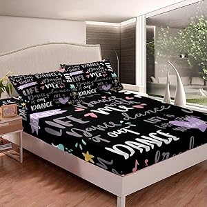 Feelyou Hippie Graffiti Fitted Sheet for Kids Girls Dance Life Bedding Set Graffiti Art Bed Sheet Set Hip Hop Street Culture Bed Cover,Room Decor 2Pcs Sheets Twin Size