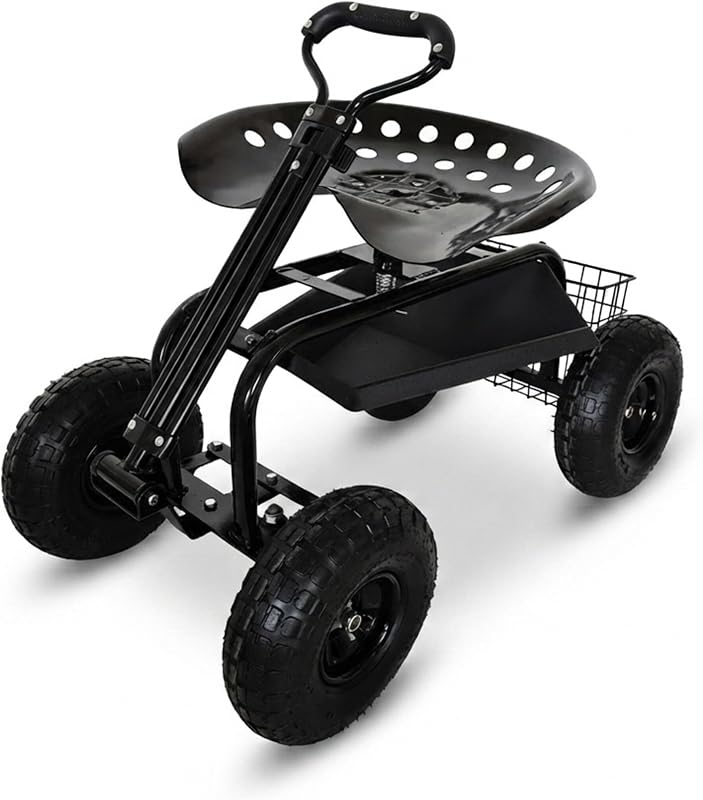 Banco de jardim com rodas, Ajustável em altura, 150 kg, Preto