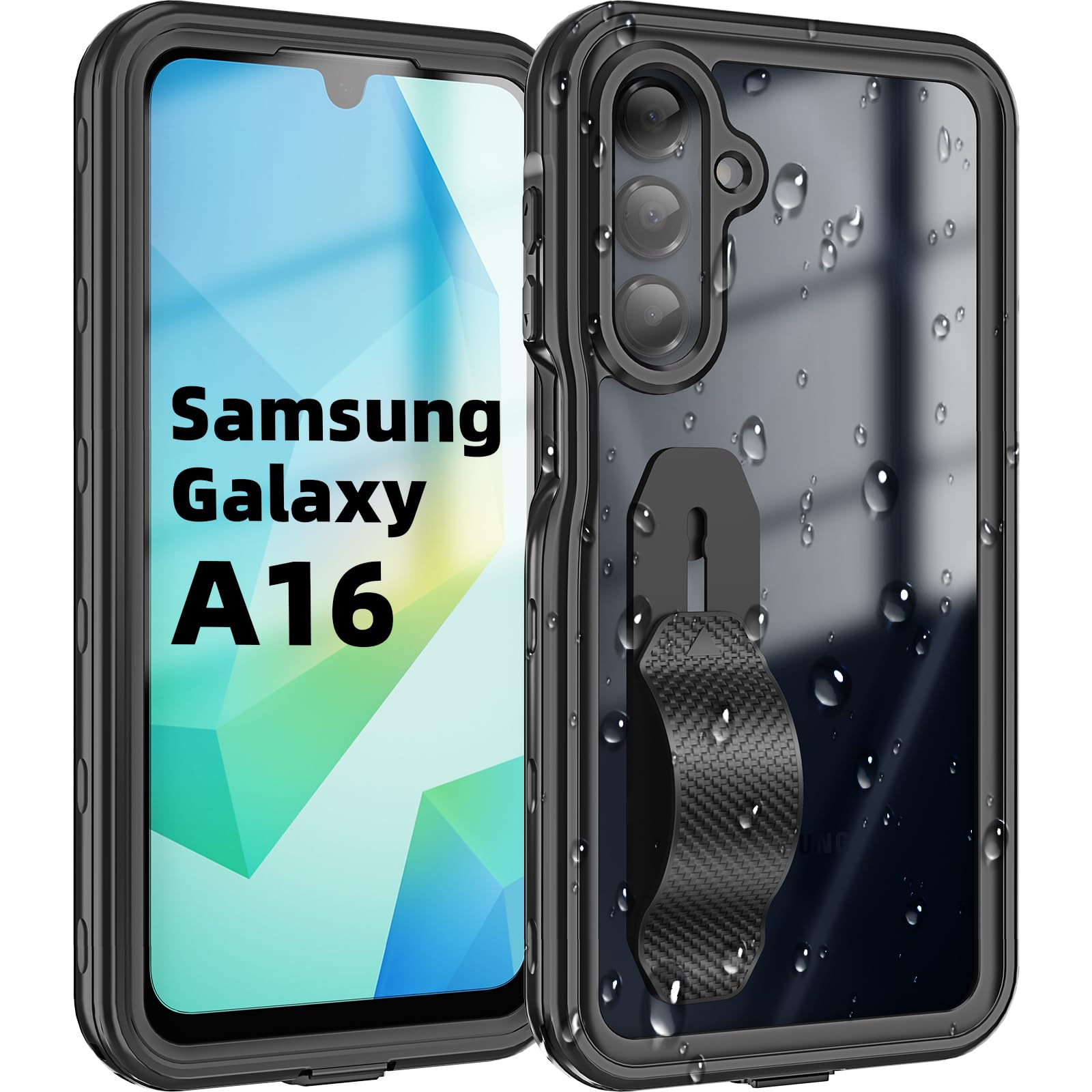 for Samsung Galaxy A16 5G Waterproof Case with Built-in Screen Protector-Rugged Full Body Dustproof Shockproof Drop Proof Protective Case with Cell Phone Ring Holder for Samsung A16 5G Phone（Black）