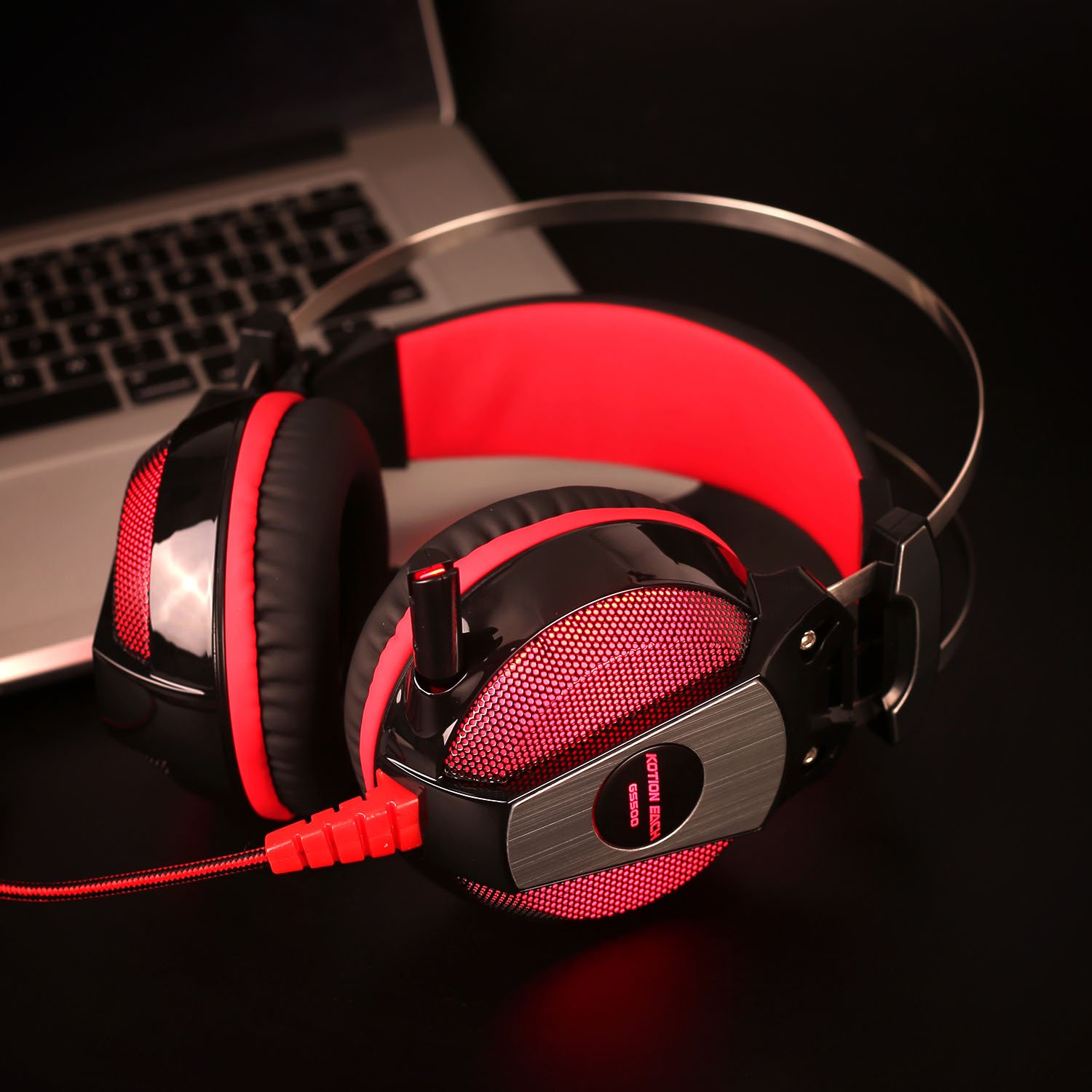 KOTION EACH GS500 Professional 3.5mm PC Stereo Gaming Headset, Bass Headphones, Comfortable Headband with in-line Mic, Integrated Microphone, LED Light for PS4 PC Computer Laptop Mobile Phones (Red)