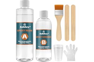 Kalolary 8PCS Carbon Fiber Repair Kit with 200g Epoxy Resin 100g Hardener Measuring Cups, Mixing Sticks, Gloves & Brush for Carbon Fiber Fabric DIY Repairs on Cars, Furniture, Bikes, Boat