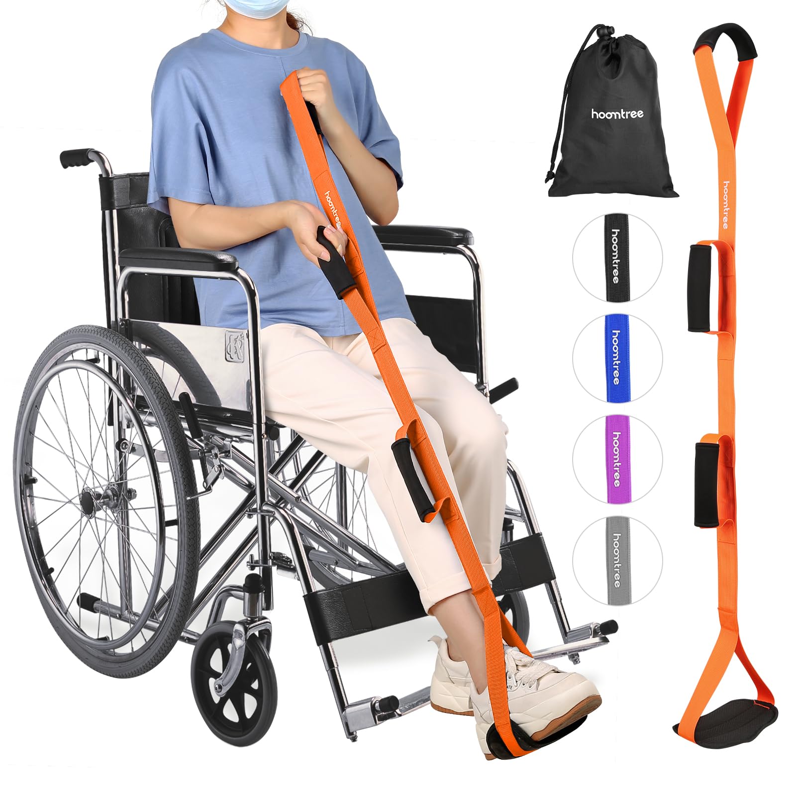 39'' Long Leg Lifter Hip Replacement,Rigid Leg Lifter Strap for Knee Replacement Surgery Recovery,Foot Lifter Easily Get in and Out of Bed,Car,Wheelchair,with Padded Loop for Hands and Feet