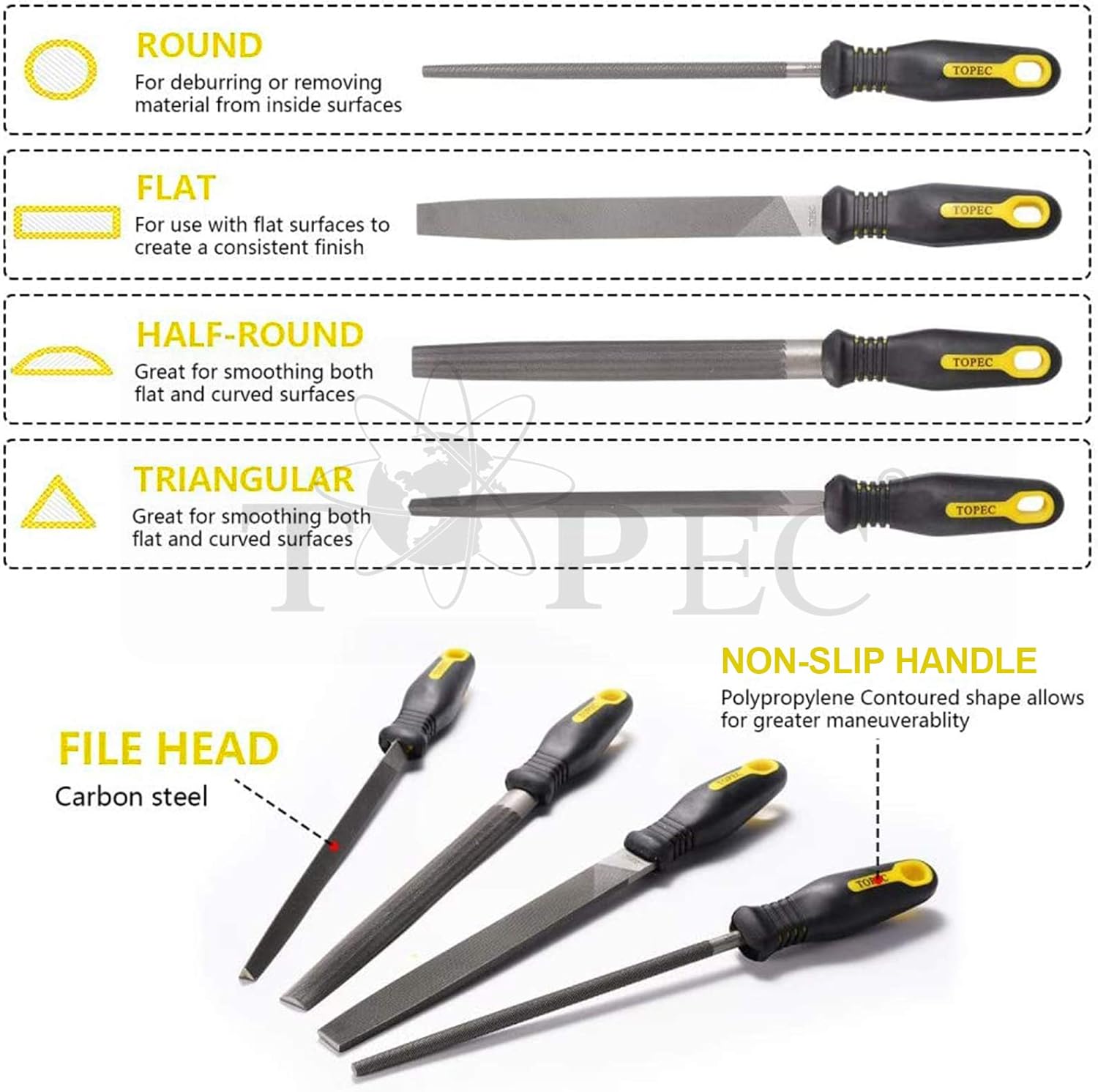 Topec 26 Pcs Metal File Set, Wood Files Tools for Steel Rasp & Needle Files Set, Metal File in Flat, Half - Image 3