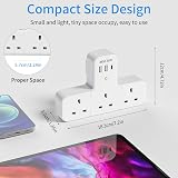 Mscien 6 in 1 Plug Adaptor UK Wall Socket 315° Rotating USB C 2x USB-A view 5