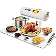 Qimh Food Warming Mat, Silicone Food Warmer for Parties Buffet, Full Surface Electric Warming Tray with 4 Temps & 10s Rapid Heating, Portable Food Heater for Gathering, Kitchen, Everyday Use (Beige)