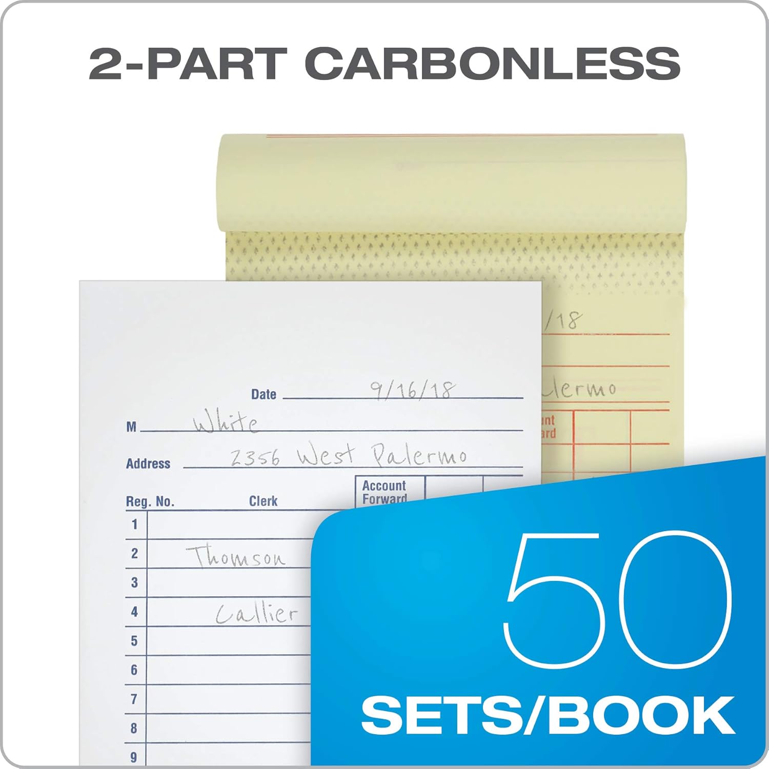 Adams General Purpose Sales Book, 2-Part, Carbonless, White/Canary, 3-11/32" x 5-5/8", 50 Sets per Book, 10 Pack (DC3510) : Blank Receipt Forms : Office Products