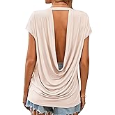 LilyCoco Womens Backless Shirt Draped Cowl Back Top Summer Sexy Open Back Blouse
