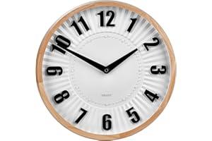 TAHITICA Wooden Wall Clock, 30cm Modern Non-Ticking Silent Wall Clock, Easy to Read Large 3D Number Round Quartz Decorative C