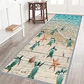 Beach Coastal Runner Rug for Hallway 2x6 Sea Turtle Rugs Nautical Hallway Rugs Teal Blue Area Rug,Turtles on Rustic Vintage W