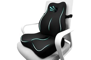 JIPORIER Seat Cushion & Lumbar Support Pillow Set for Office Chair, Ergonomic Pillow for Sciatica Pain Relief, Memory Foam Back Support Pillow & Chair Cushion for Car seat, Desk Chair (Black)