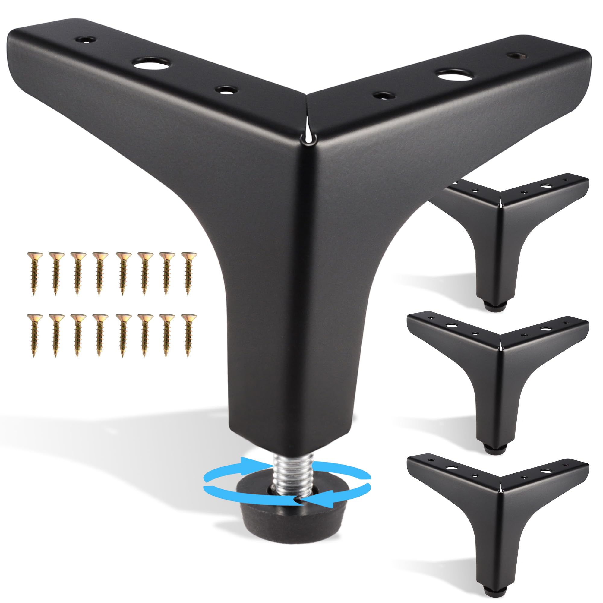 Photo 1 of NEWBYTEK Adjustable 4 inch Metal Furniture Legs, Set of 4 Triangle Furniture Feet Modern Style Furniture Sofa Legs, Heavy Duty DIY Replacement Black Legs for Table Cabinet Cupboard Dresser Couch