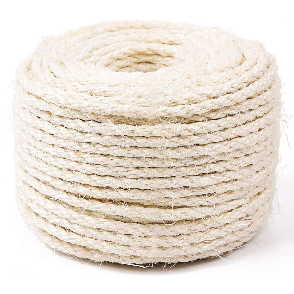 SGAVAHSG Sisal Rope Cat Tree Cat Scratcher Repairing 66 FT, 6mm (1/4 inch) Diameter Natural Sisal Rope Scratching Post Tower Replacement or Recovering, DIY Cat Scratcher, Beige (SR01-Beige20M)