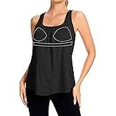 SLIMBELLE Mesh Racer Back Tank Tops Womens Gym Yoga Athletic Workout Tops Round Neck Sleeveless Cami with Built in Bra