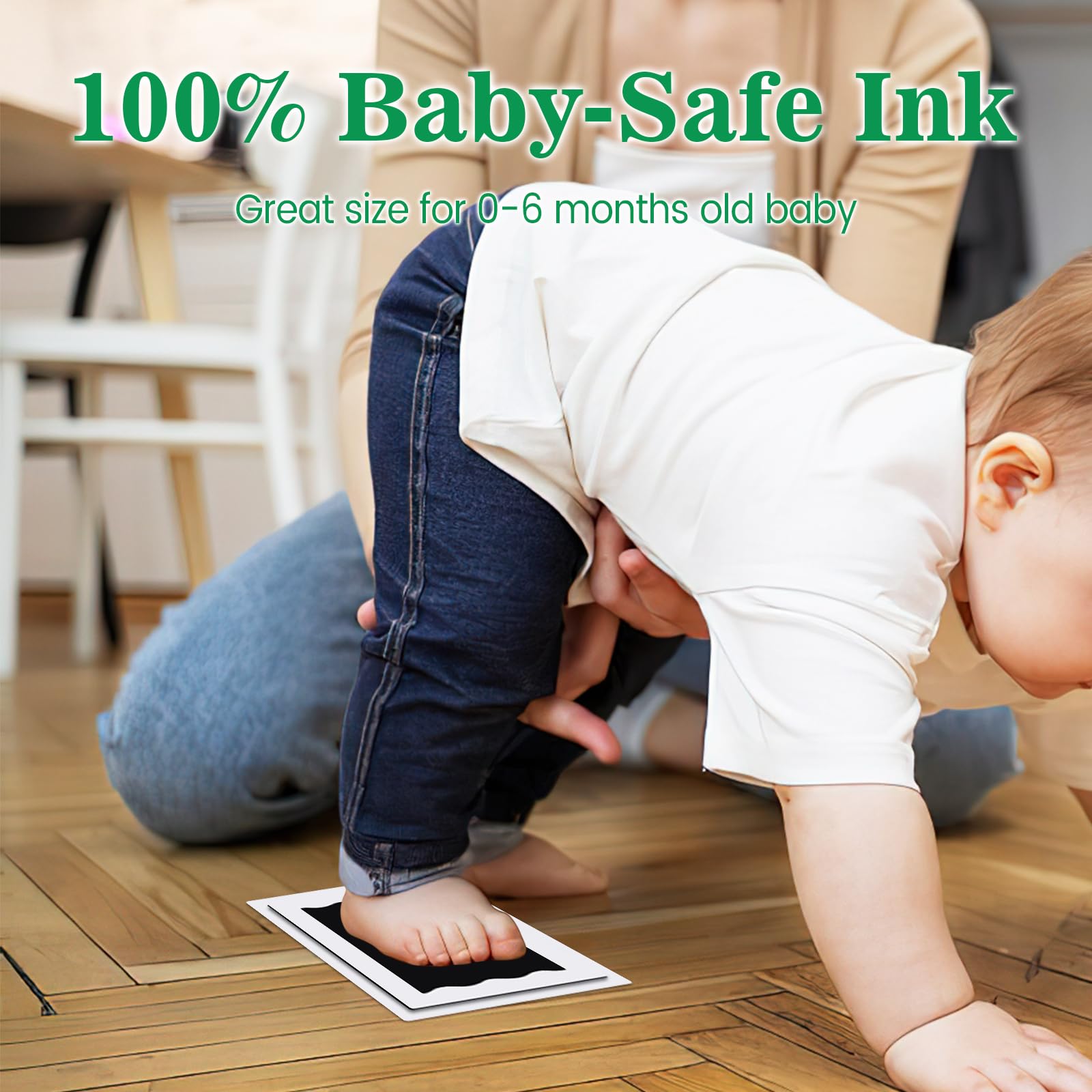 Nabance Baby Hand and Footprint Kit, Newborn Inkless Hand and Footprint kit, 4 Inkless Print Pads with 2 Photo Frames, 8 Imprint Cards, Safe No Mess Clean Touch Ink Pads for Babies 0-6 Months