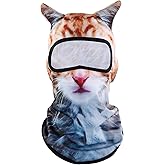 3D Cat Ski Balaclava Face Mask with Ears, Funny Cat Balaclava Sheisty Sun Protection Animal Hood for Music Festivals Raves Skiing Halloween & Outdoor Activities Multicolor