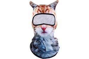 Mikovivi 3D Cat Ski Balaclava Face Mask with Ears, Funny Cat Balaclava Sheisty Sun Protection Animal Hood for Activities