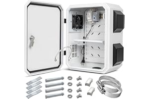 NAMUNANEE Outdoor Electrical Box with Thermostat and Fan, Cold-Rolled Steel Plate, Aluminum Alloy Back Beam, One-Piece Ventilation Design, IP65 Waterproof, Wall/Pole Mounted. (15.7" x 11.8" x 7.9")