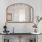 BAODANFU Vanity Mirror for Bedroom, 35" x 28" Large Arch Vintage Gold Wall Mirror, Beaded Frame Decorative Accent Mirrors for Washroom, Living Room, Entryway, Bathroom, Fireplace