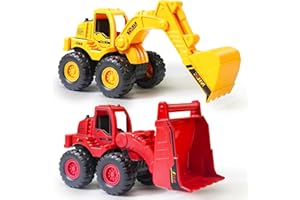 Beestech Construction Toys, Friction Powered Excavator Loader Truck Vehicles, Beach Sand Sandbox Toys for 3, 4, 5 Years Old Boys Kids Girls (2 Pack)