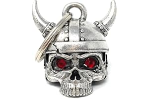 Bravo Bells Viking Helmet Skull Diamond Bell – Pewter Motorcycle Bell with Split Ring, Gift Pouch & Legend Card – Ride Protection Token
