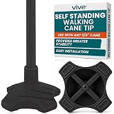 Vive Self Standing Walking Cane Tip 3/4 Inch Heavy Duty Replacement Quad | Rubber Cane Foot Base All Terrain for Walking Sticks, Folding &amp; Medical Canes - Stabilizing Cane Tip for Men, Women (Black)