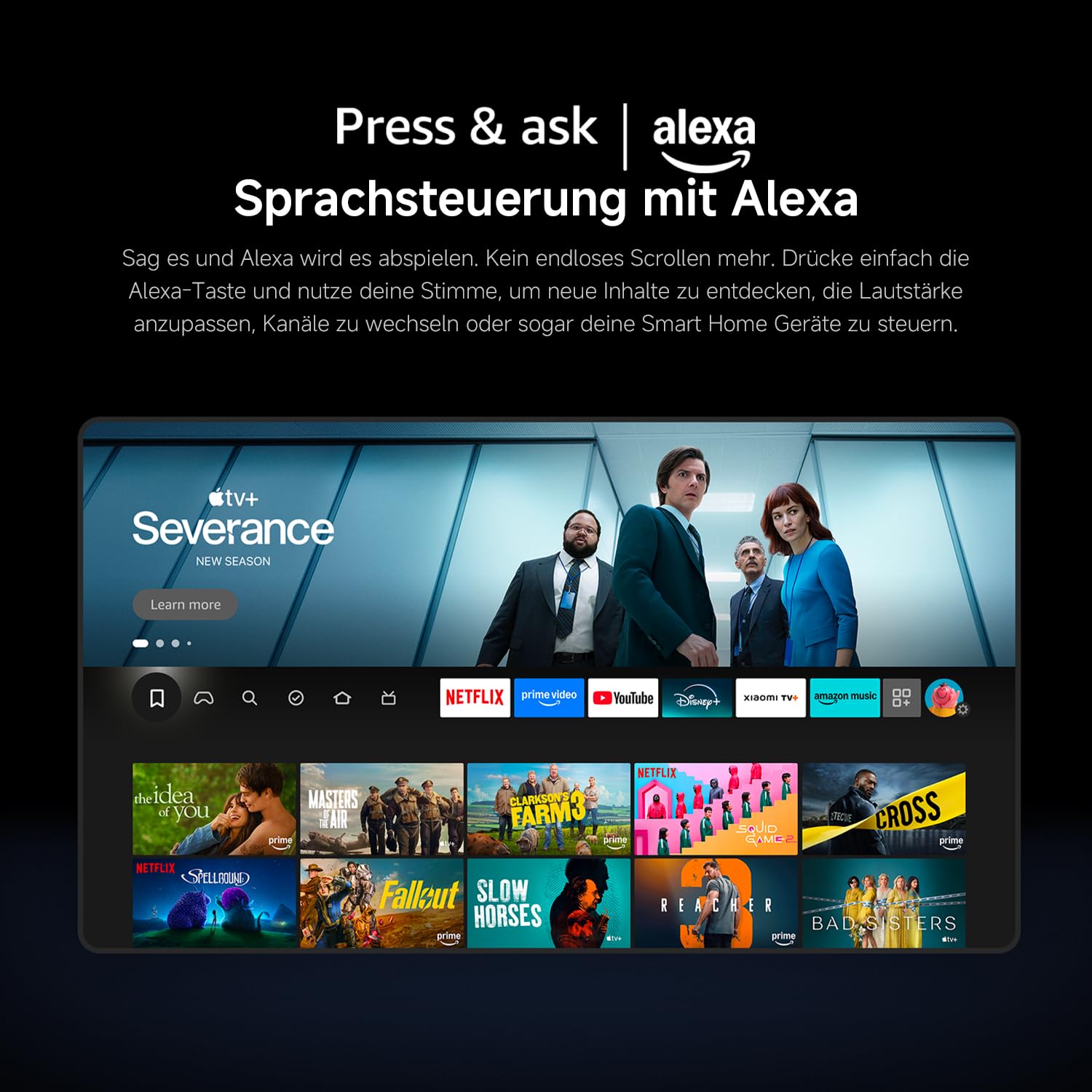 Xiaomi TV F 50, 50 Zoll (127 cm), 4K UHD, Smart TV, Fire OS8, Triple Tuner DVB-C/S/S2/T/T2,HDR10, MEMC,60Hz mit 120Hz Game Boost Mode, Sprachsteuerung mit Alexa, 2GB+32GB, Kompatibel mit Apple AirPlay 8