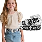 JKEEMI Kids Rhinestone Belt for Girls Boys Western Cowboy Cowgirl Belts Diamond Studded Bling Leather Belt for Kids