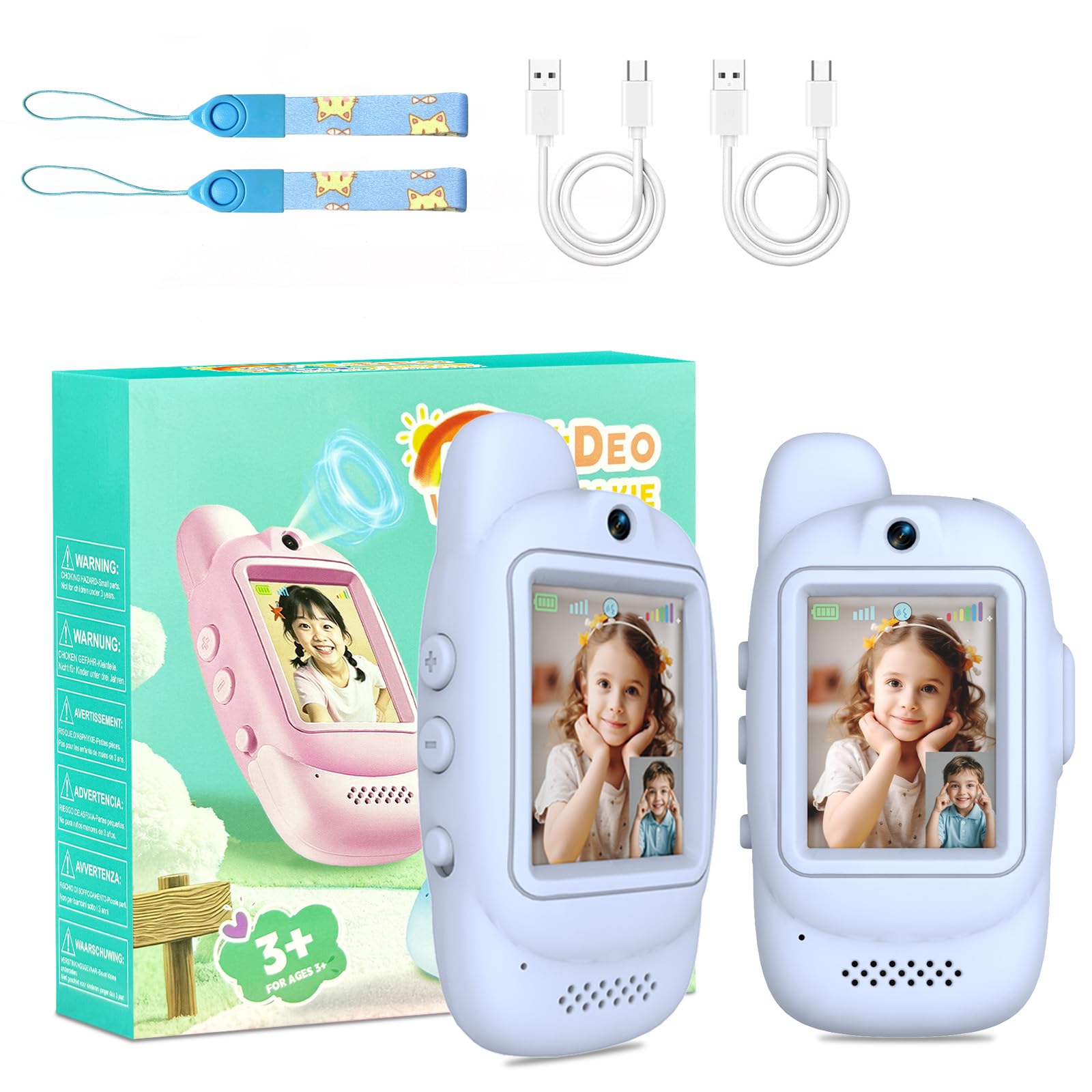 NeuWee Kids Walkie Talkies with Video Call & Voice Changer, Rechargeable Long Range Walkie Talkies for Kids Ages 3-12, Outdoor Adventure Toys Gifts for Boys and Girls, Blue