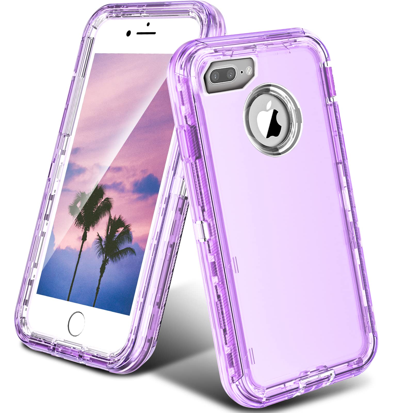 ORIbox Case Compatible with iPhone 7 Plus & 8 Plus, Heavy Duty Shockproof Anti-Fall Clear Case, Crystal Purple