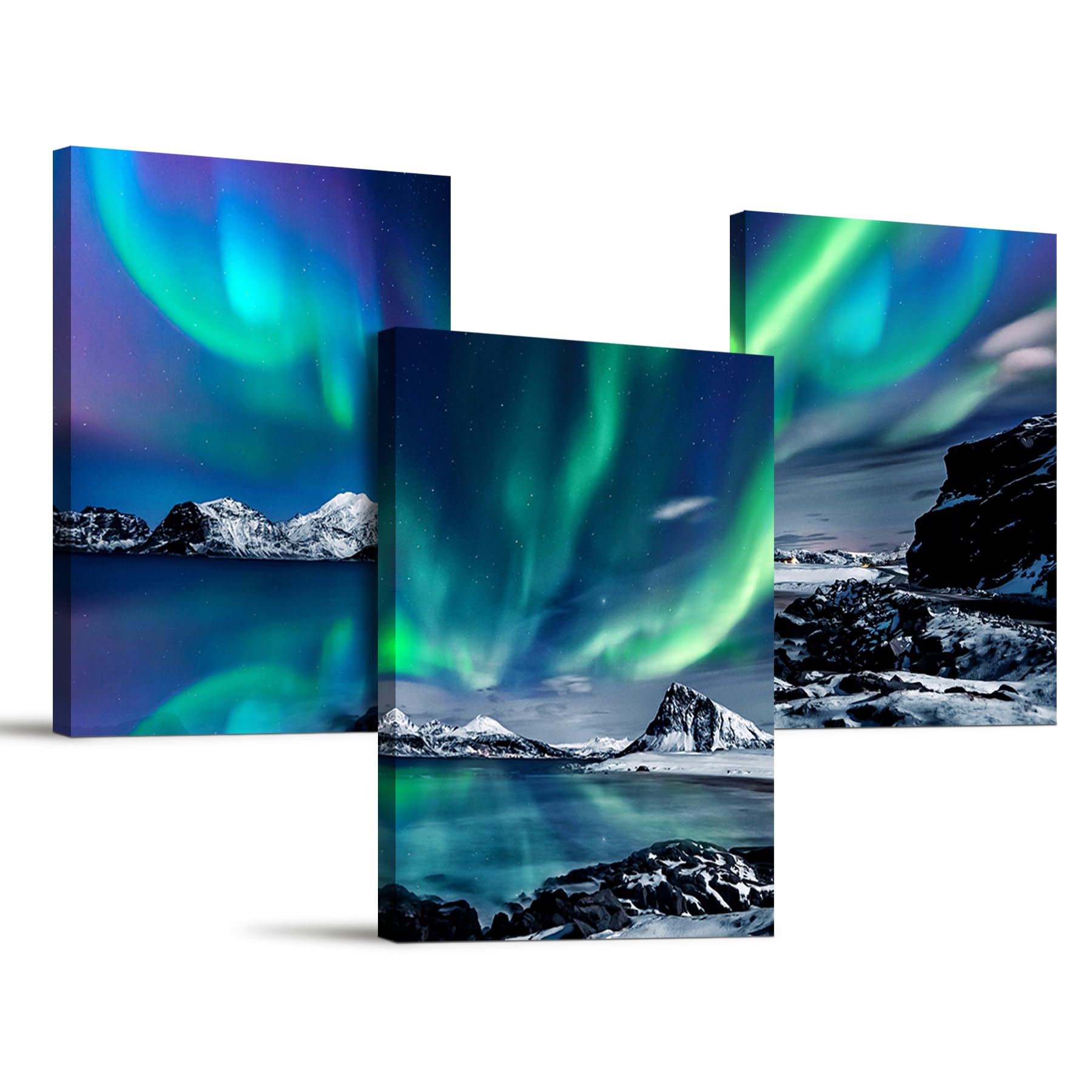hyidecorart Aurora Canvas Wall Art for Living Room, Modern Northern Lights Artwork Nature Landscape Bathroom Pictures Bedroom Wall Decor, Family Prints Paintings Hallway Kitchen Office (12"×16"×3) — image 1