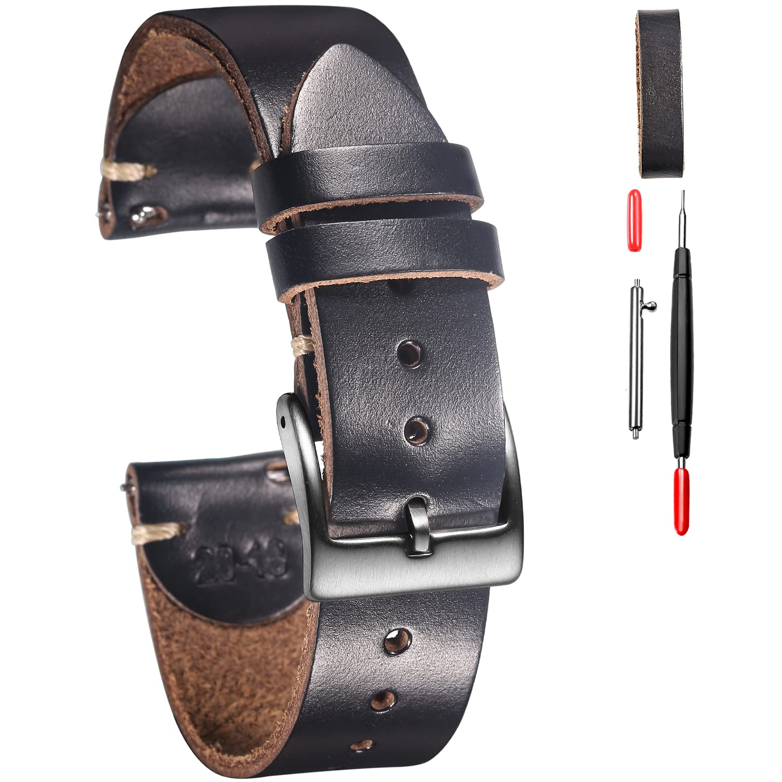 hemsut h 21mm Leather Watch Bands for Men, Thin Soft Horween Leather Watch Strap Quick Release Vintage Watch Wrap — image 1