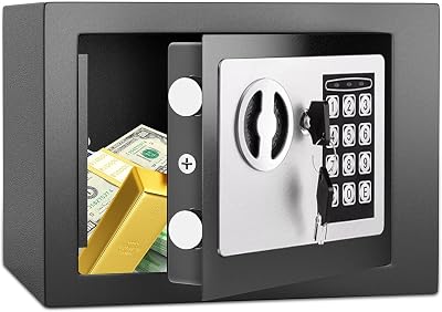 Caja fuerte 6.6L con código electrónico, alta seguridad, compacta, empotrable antirrobo, para hogar/oficina/hotel/coche. Protege joyas, efectivo, armas y otros bienes. Incluye llave.