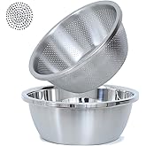 304 Stainless Steel Microporous Colander,2QT Large Capacity with Mixing Bowl For washing vegetables, fruit and rice and for d