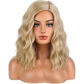 BERON Blonde Wigs for Women Short Curly Wavy Wig Girls Dirty Blonde Shoulder Length Body Heat Resistant Synthetic Hair Wig for Cosplay Party or Daily
