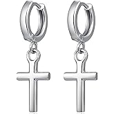 Jiamiaoi Sterling Silver Cross Dangle Earrings - Hypoallergenic Nickel Free Hoop Earrings for Men and Women