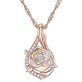CiNily Mothers Day Necklace Birthstone Pendant Necklace for Women Dainty Rose Flower Pendant 18K Rose Gold Gemstone Necklaces Anniversary Birthday Opal Jewelry Gifts for Women Mom Wife Her