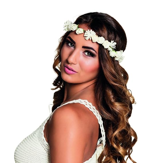 NET TOYS Haarband mit Blüten Blumenhaarband Ibiza weiß Blumen Haarreif 60er Jahre Stirnband mit Blumen