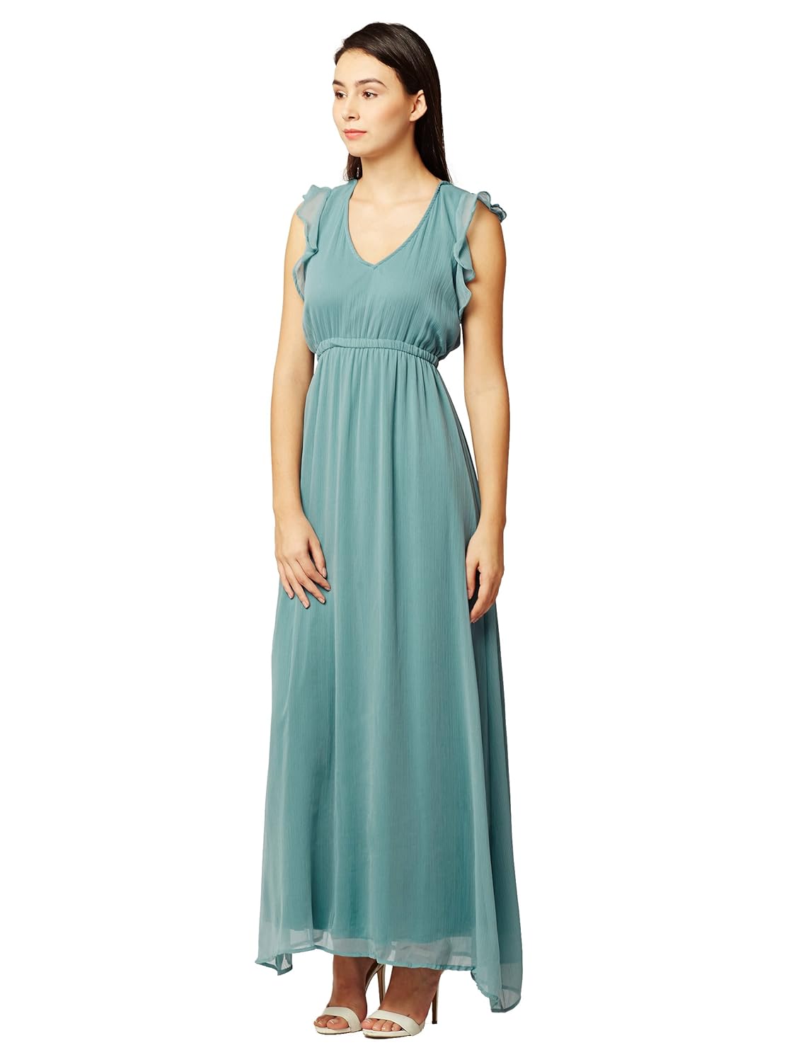 miss chase women's light green flared maxi dress