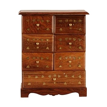 Artesia Wooden Seven Drawer Almirah With Brass Inlay Work Small