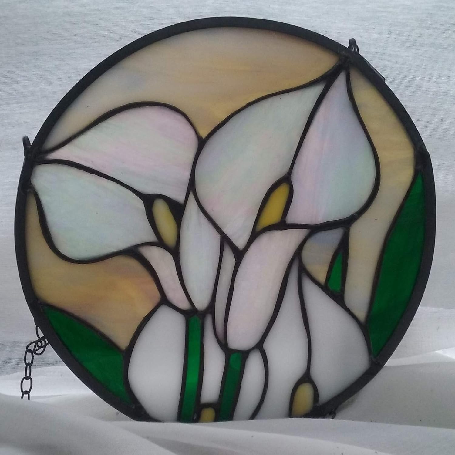 White Calla Lily Stained Glass Window Hanging Panel Handmade